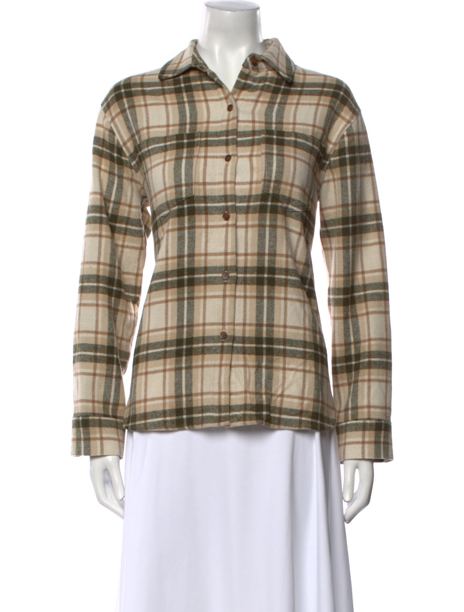 Jenni Kayne Wool Plaid Print Button-Up Top