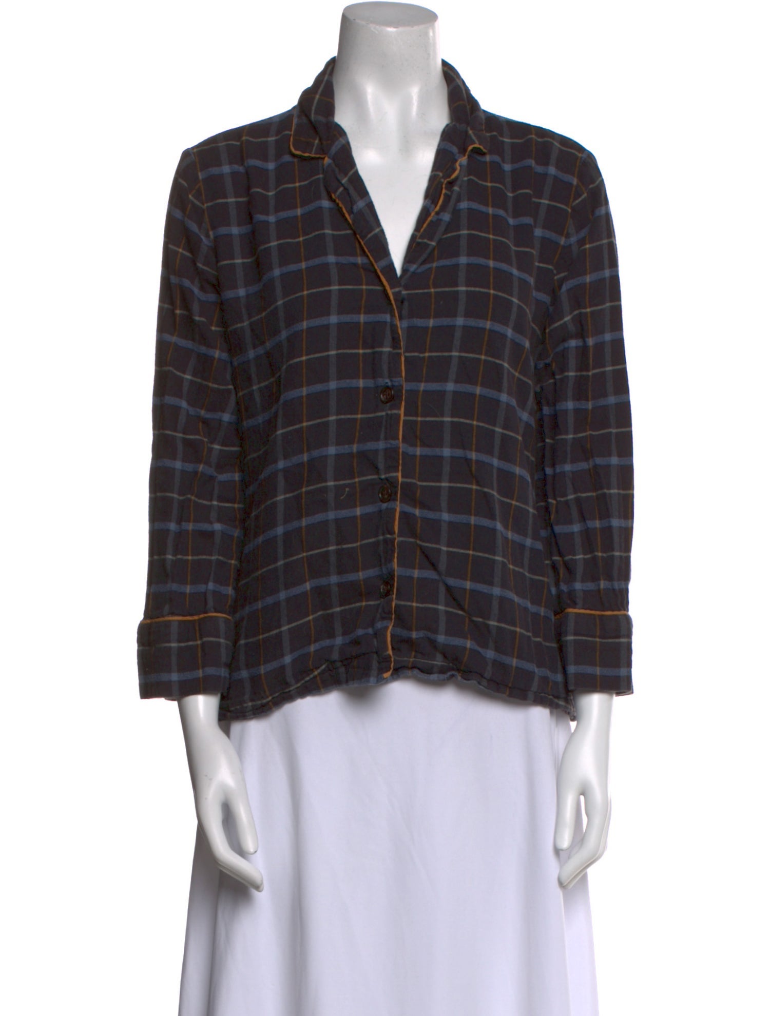 Jenni Kayne Plaid Print Three-Quarter Sleeve Button-Up Top