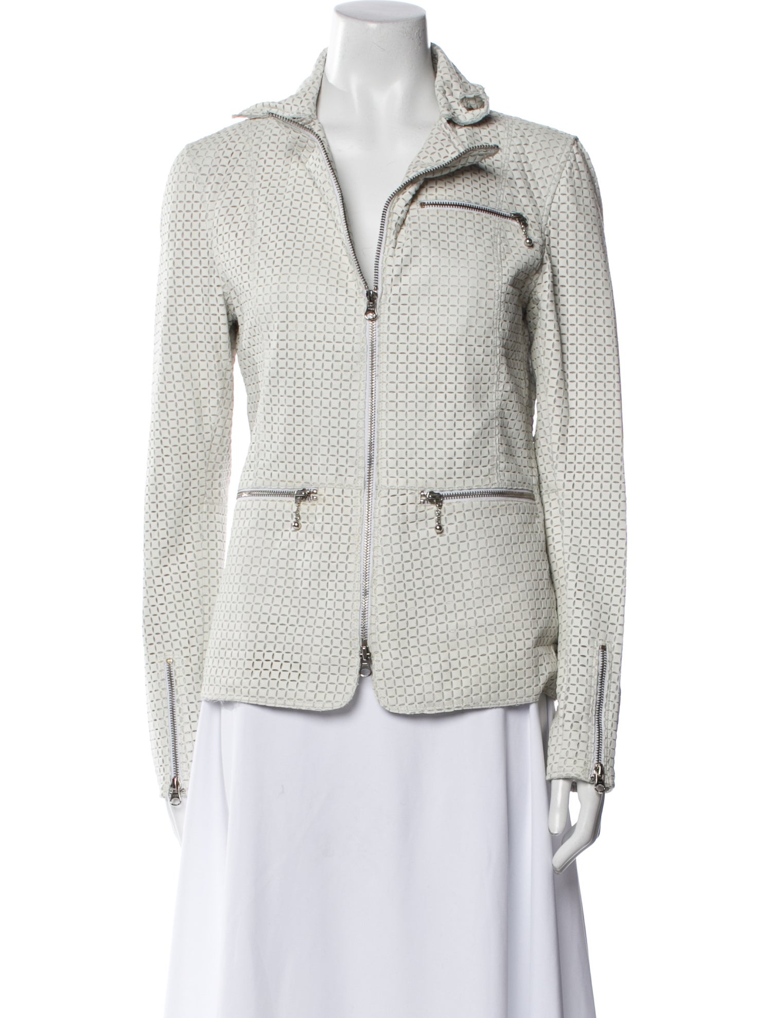 Jakett Leather Tweed Pattern Blazer