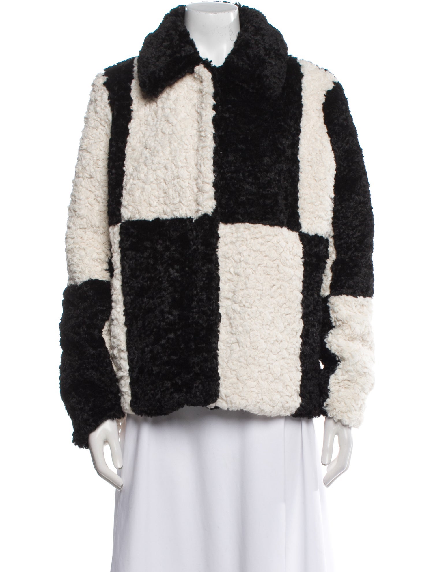 Jayley Collection Colorblock Pattern Faux Fur Jacket