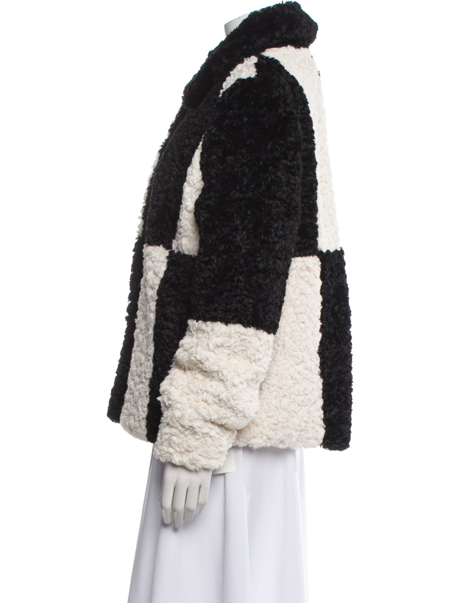 Jayley Collection Colorblock Pattern Faux Fur Jacket