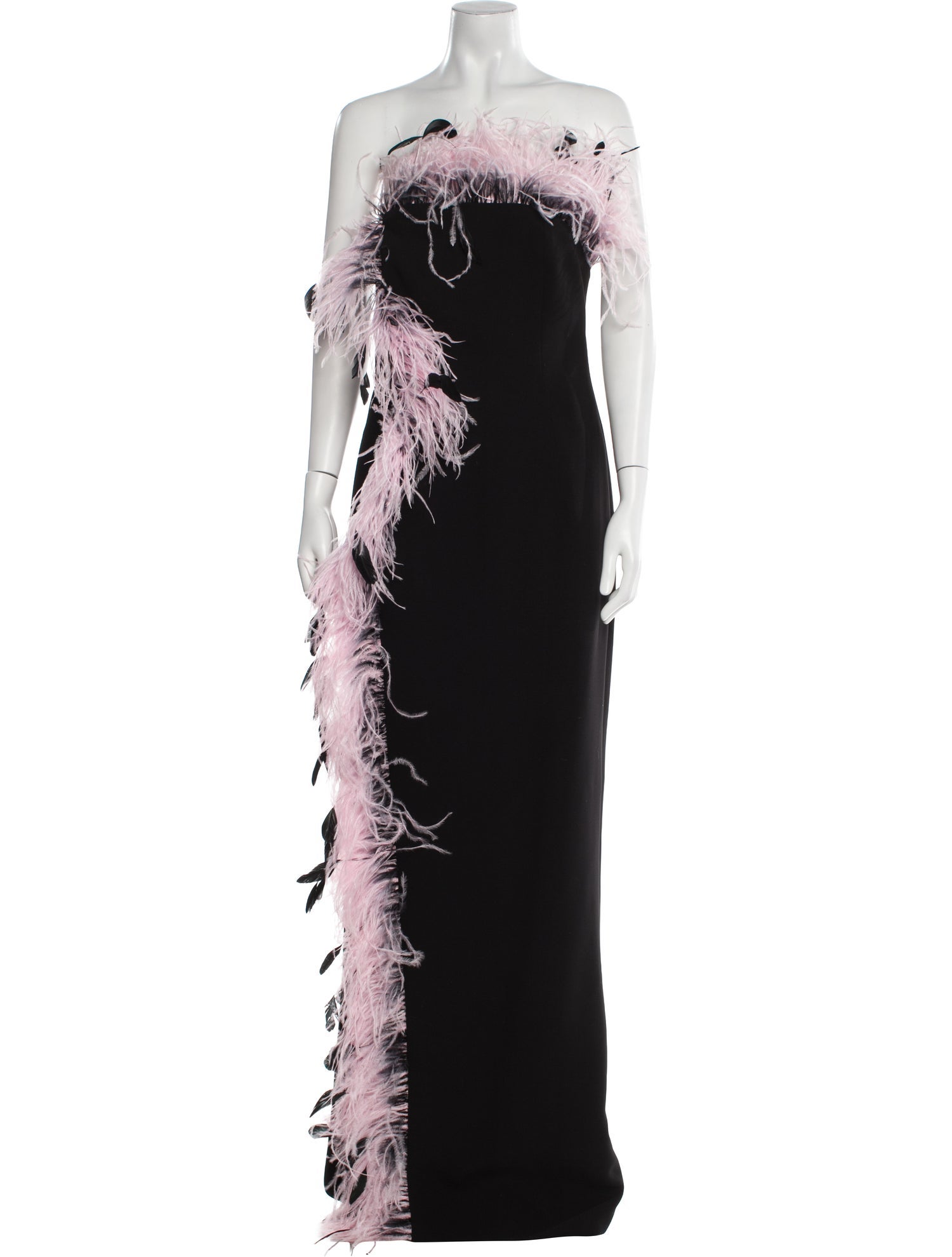 Jean Louis Sabaji 2023 Feather Trimmed Crepe Gown
