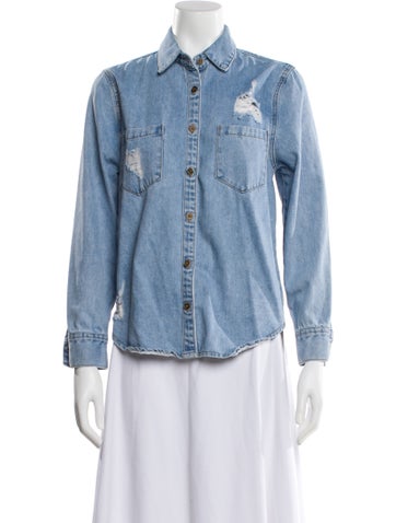 Pre-owned Jluxlabel Long Sleeve Button-up Top In Blue
