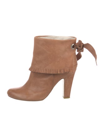 Jonak Vegetarian Leather Fringe Trim Accent Lace-Up Boots