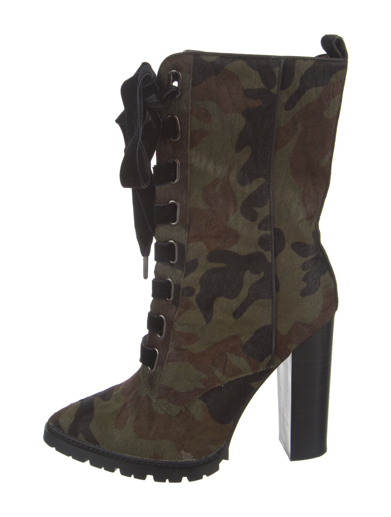 Jennifer Le Ponyhair Camouflage Print Lace-Up Boots