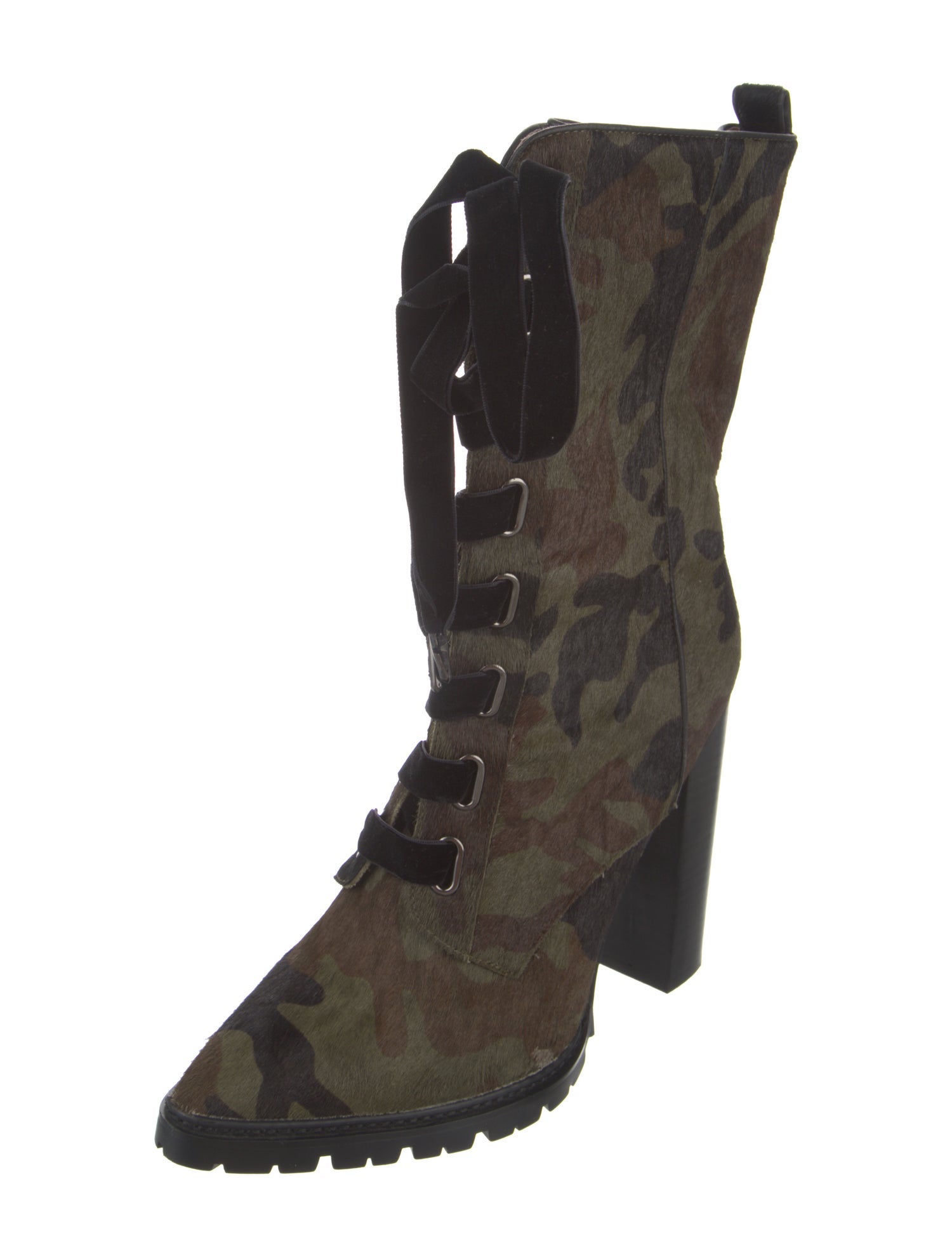 Jennifer Le Ponyhair Camouflage Print Lace-Up Boots