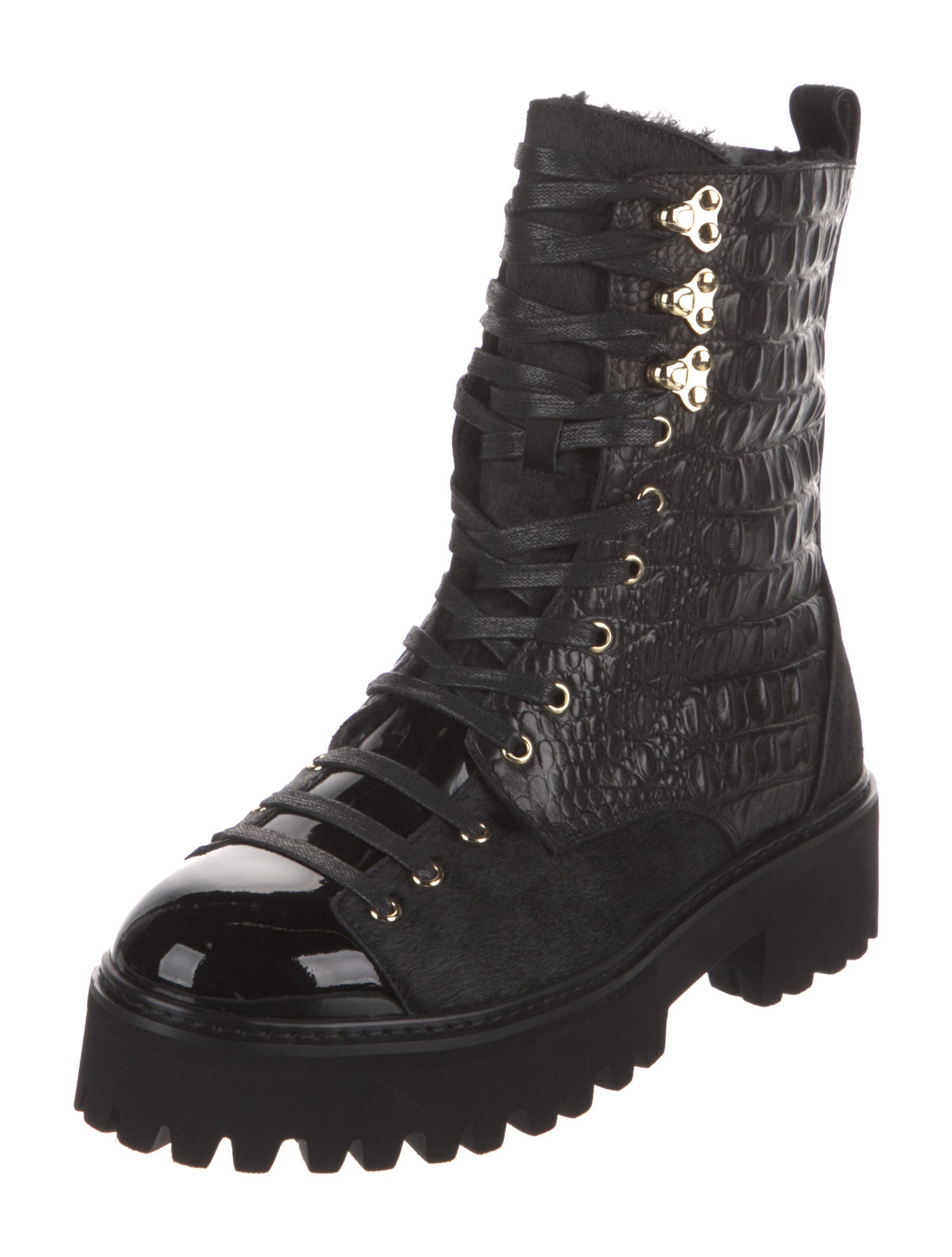 Jennifer Le Crocodile Combat Boots