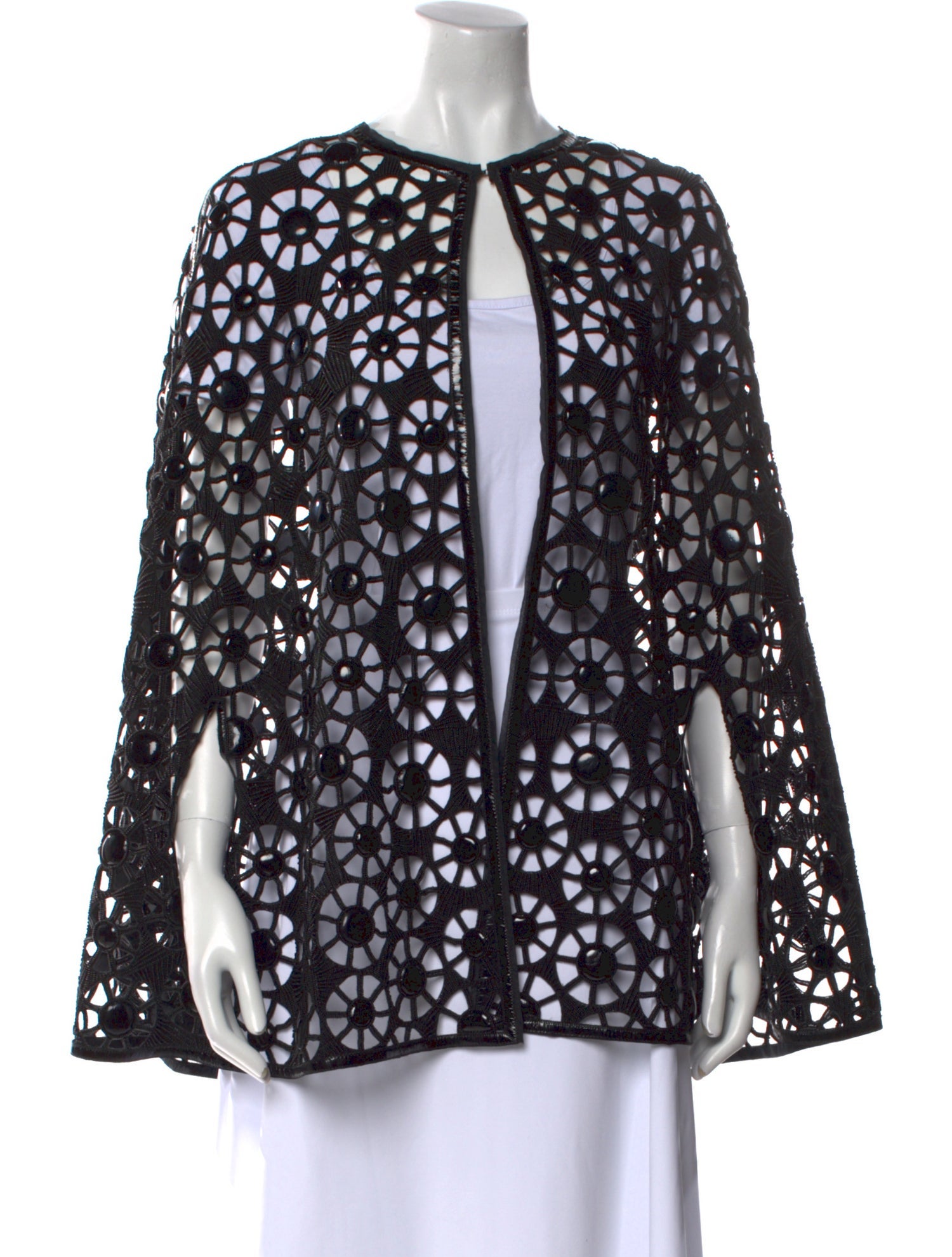 Joanna Mastroianni Lace Pattern Plunge Neckline Sweater