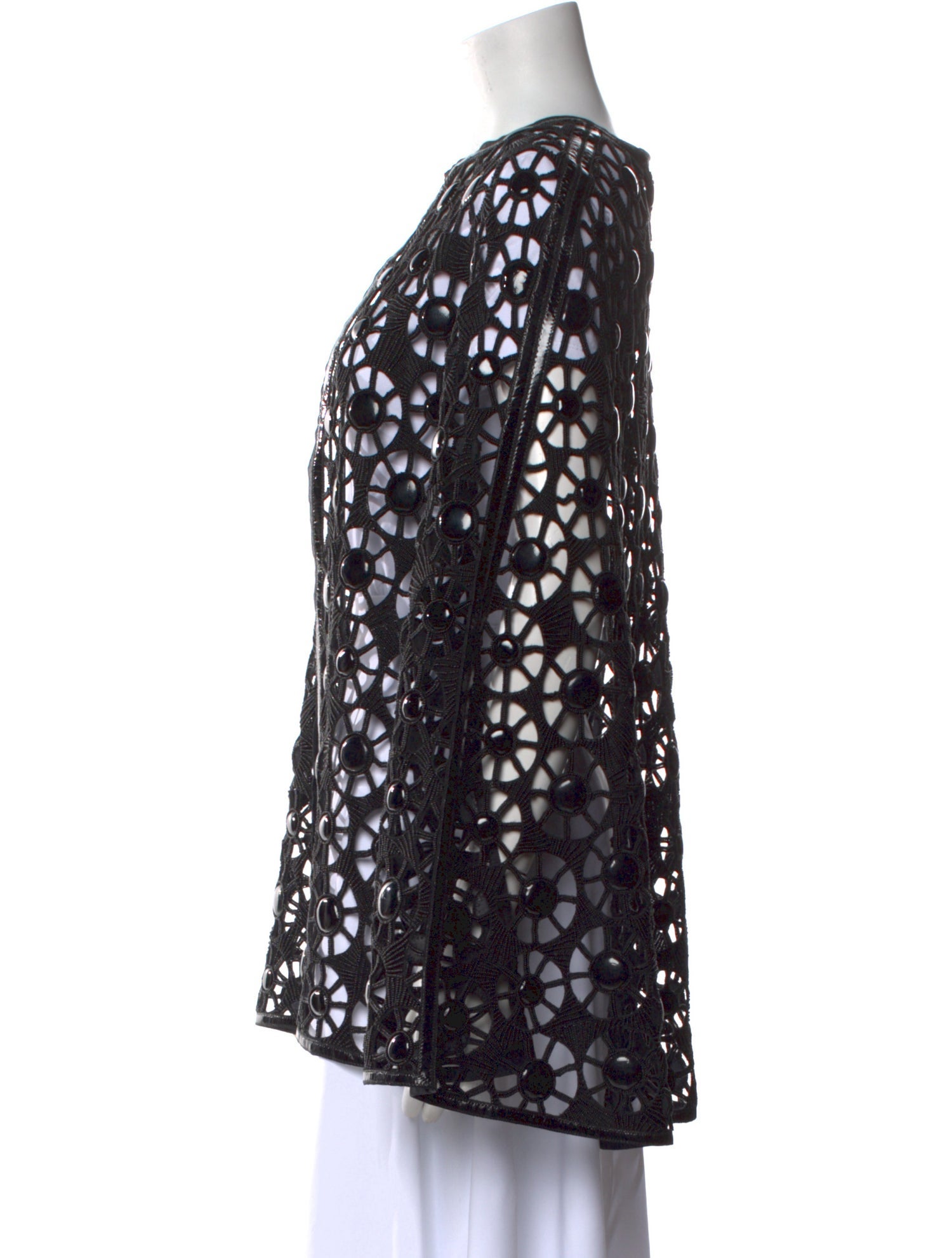 Joanna Mastroianni Lace Pattern Plunge Neckline Sweater