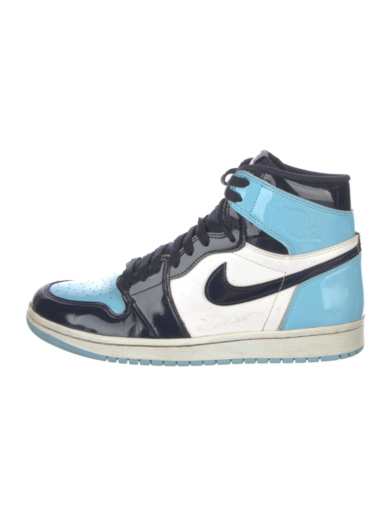 Jordan Air Jordan 1 High OG Blue Chill UNC Patent Leather Athletic Sneakers