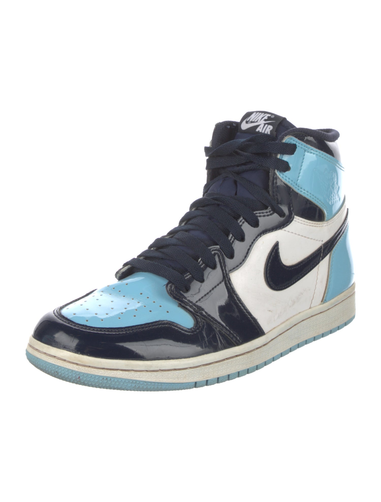 Jordan Air Jordan 1 High OG Blue Chill UNC Patent Leather Athletic Sneakers