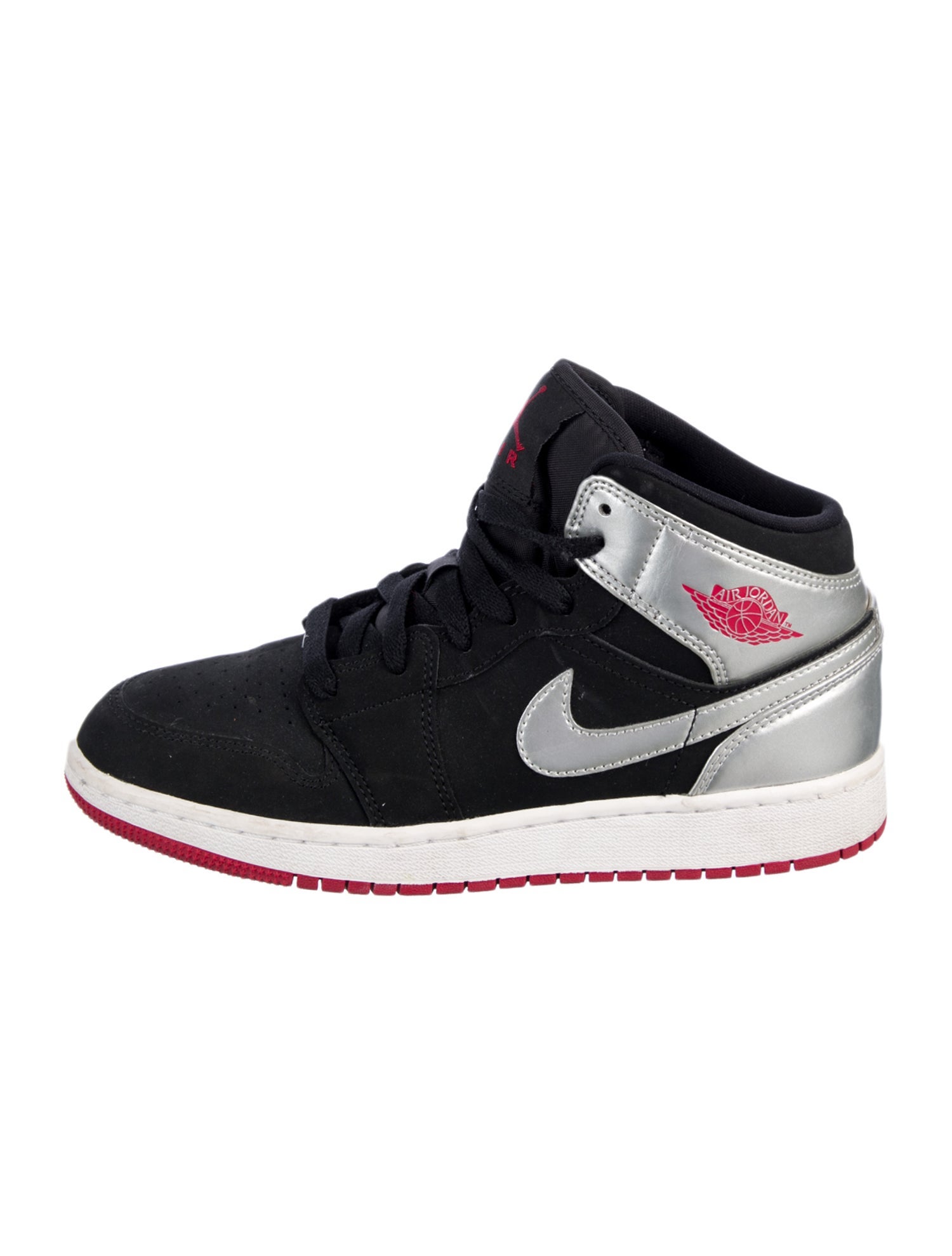 Jordan Toddler Boys' 1 Mid Black Red Silver (GS) High Top Sneakers
