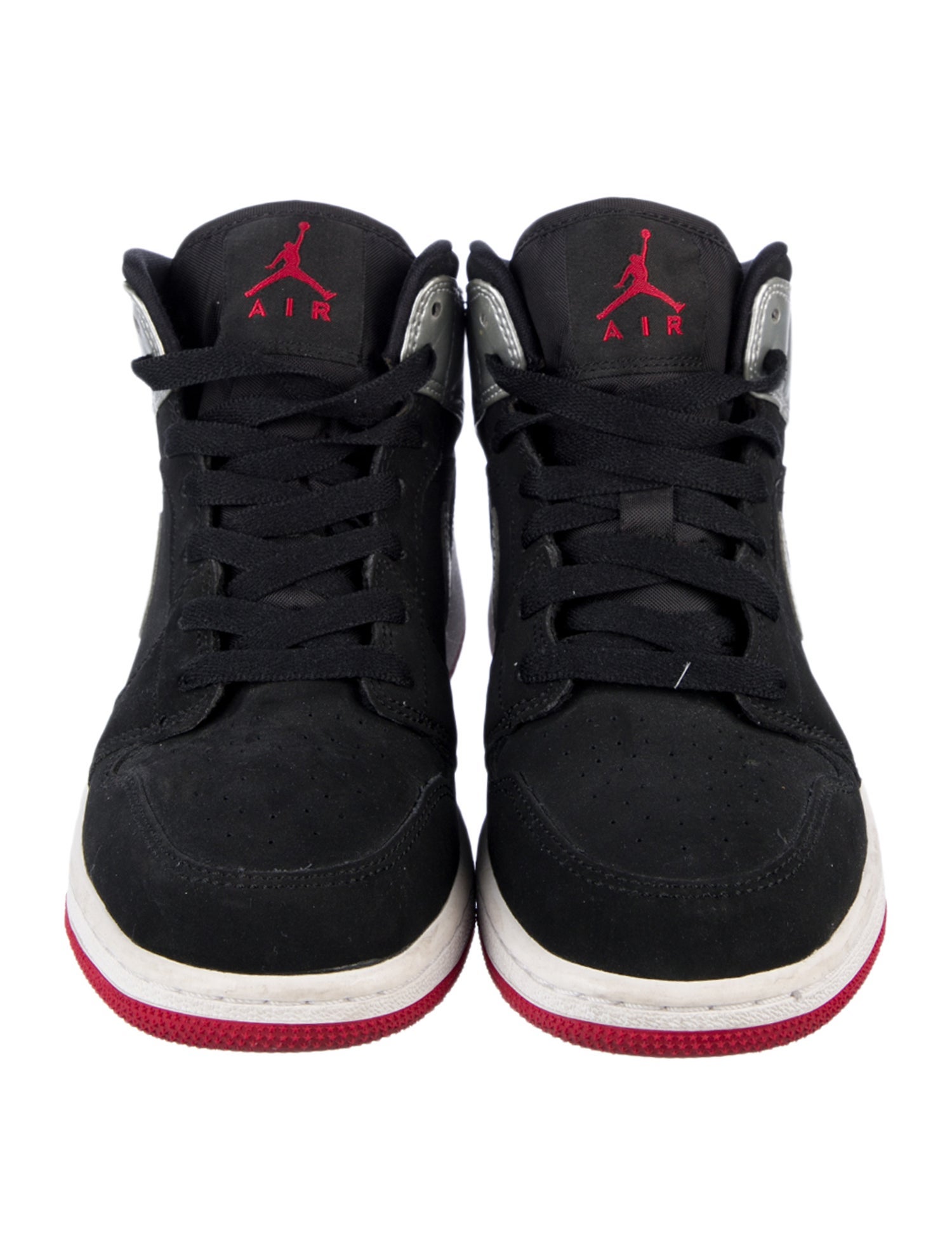 Jordan Toddler Boys' 1 Mid Black Red Silver (GS) High Top Sneakers