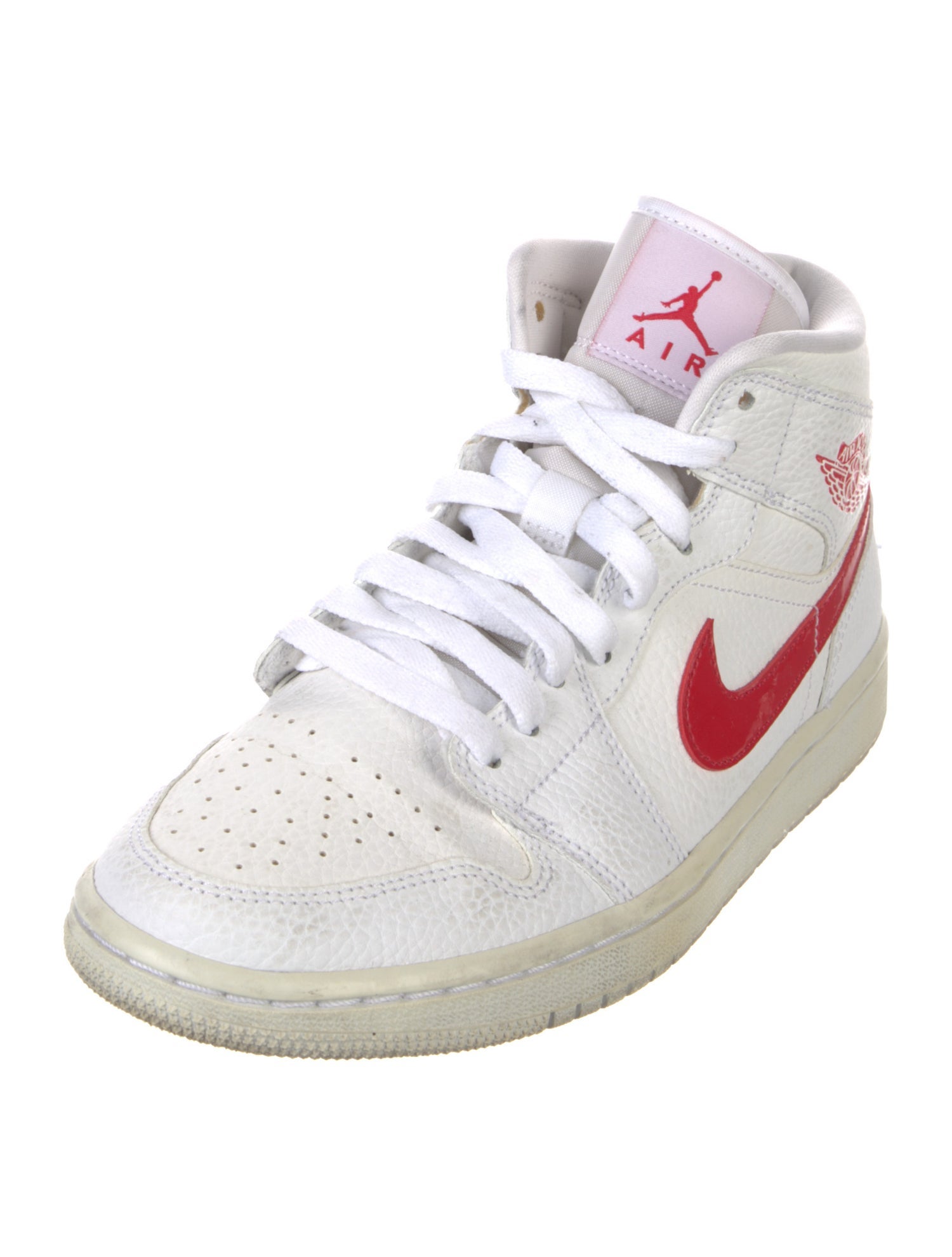 Jordan 1 Mid White University Red Sneakers