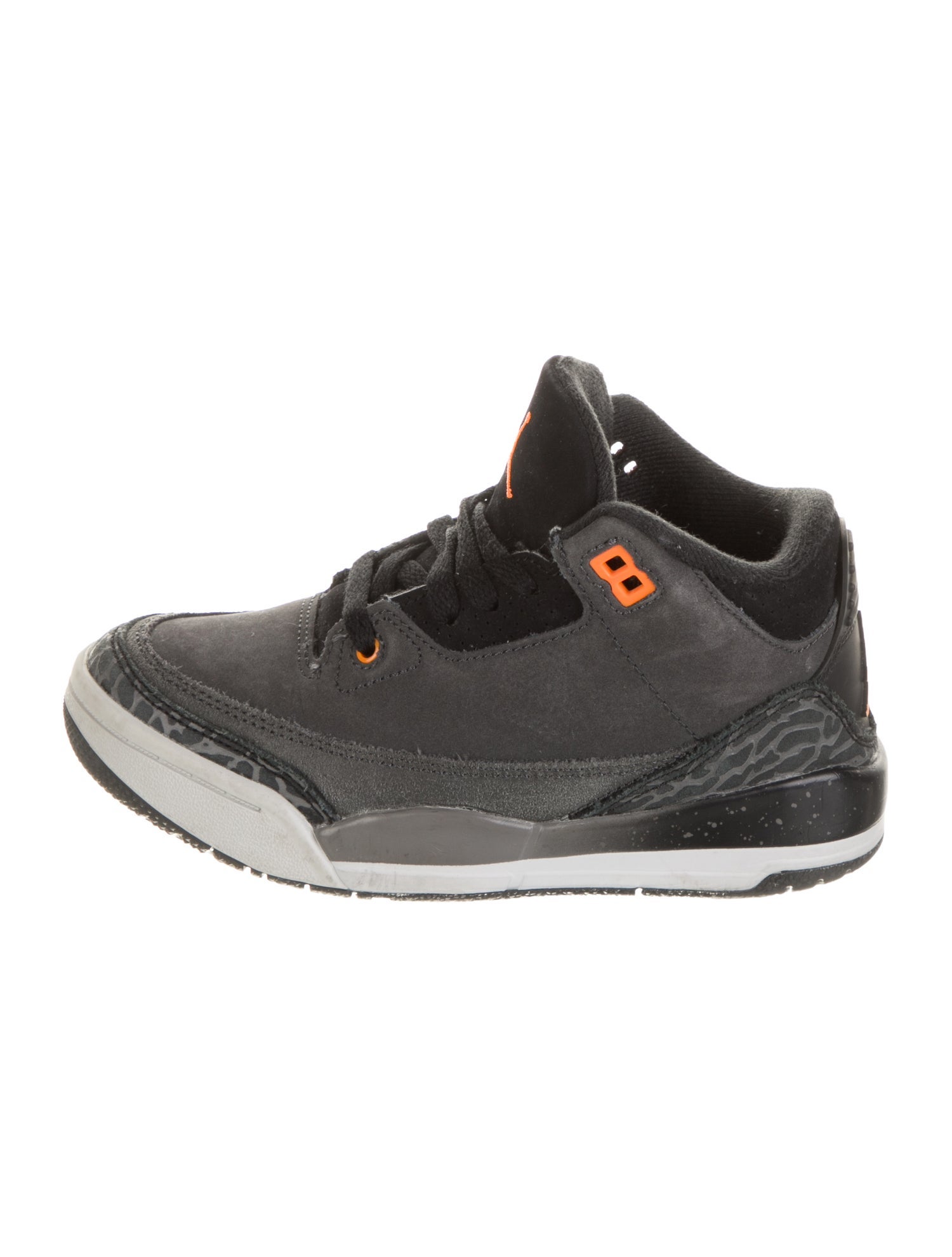Jordan kid boys'; grey and orange shoes