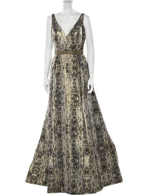 Jovani Printed Long Dress Gold