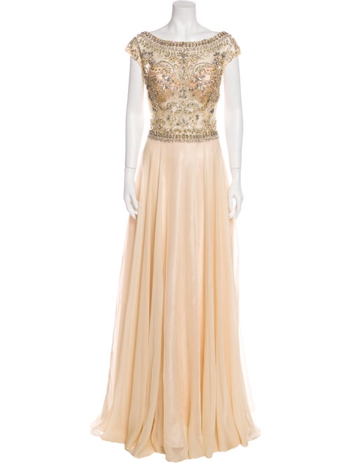 Jovani Bateau Neckline Long Dress Gold