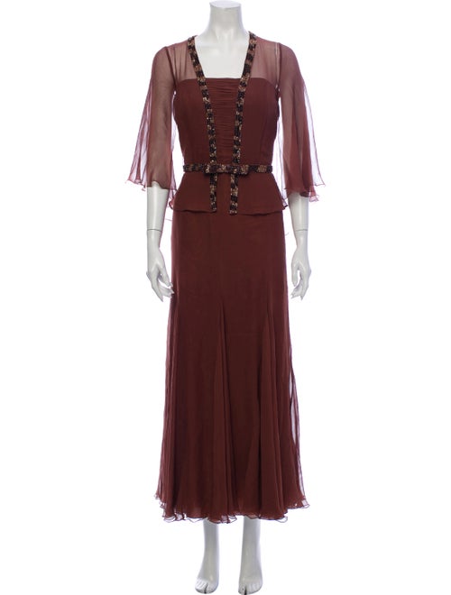 Jovani Silk Long Dress Brown