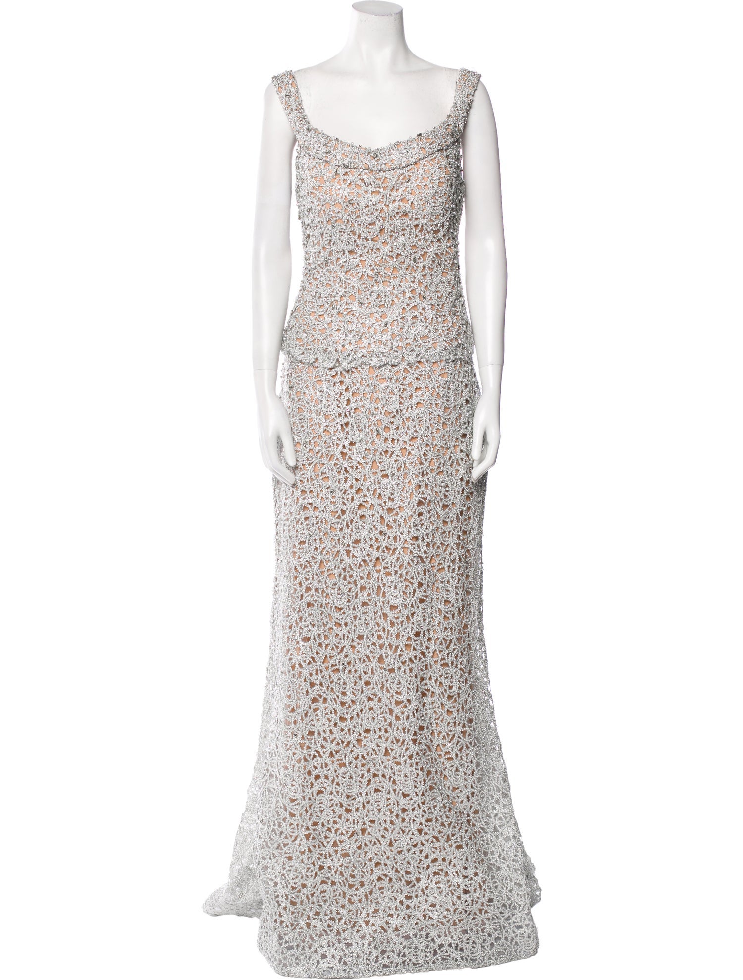 Jovani Lace Pattern Long Dress w/ Tags - Silver Dresses, Clothing ...