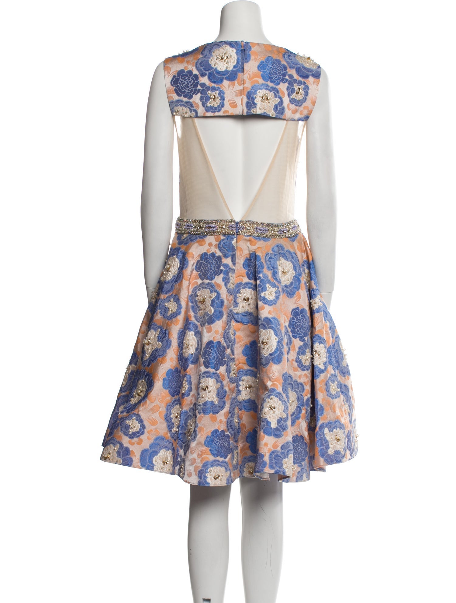 Jovani Floral Print Knee-Length Dress in Blue, Women's XL
