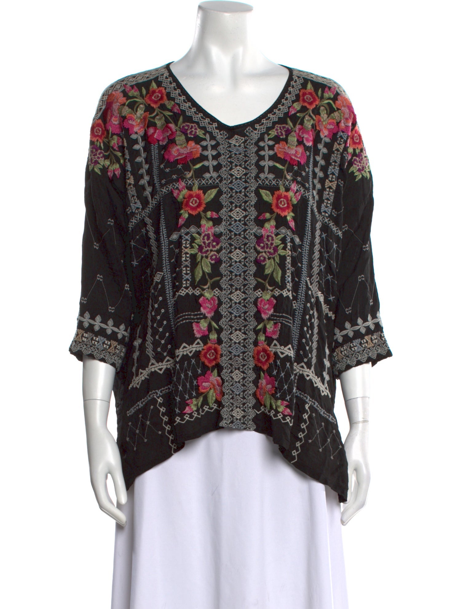 Johnny Was Printed V-Neck Blouse