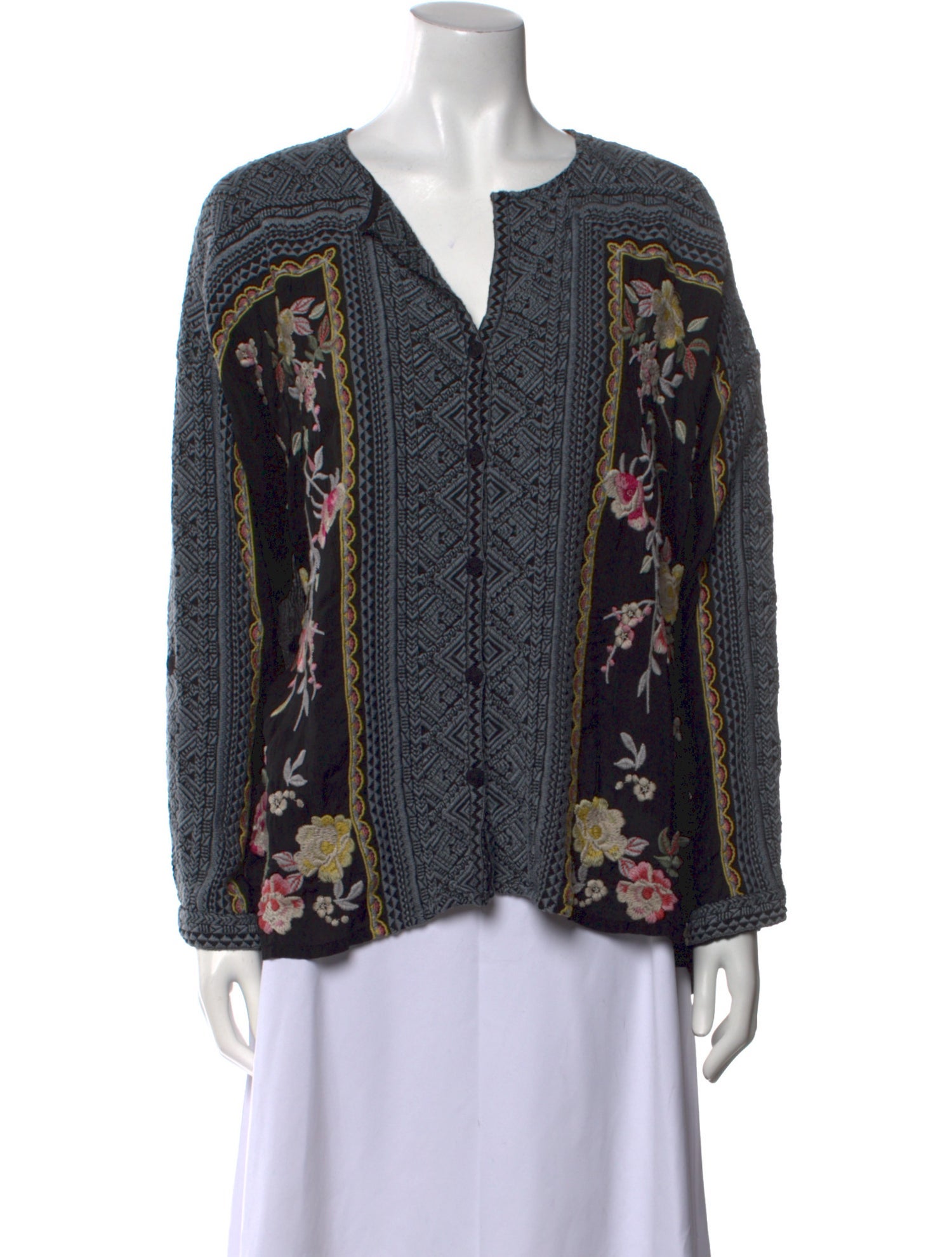 Johnny Was Printed V-Neck Blouse