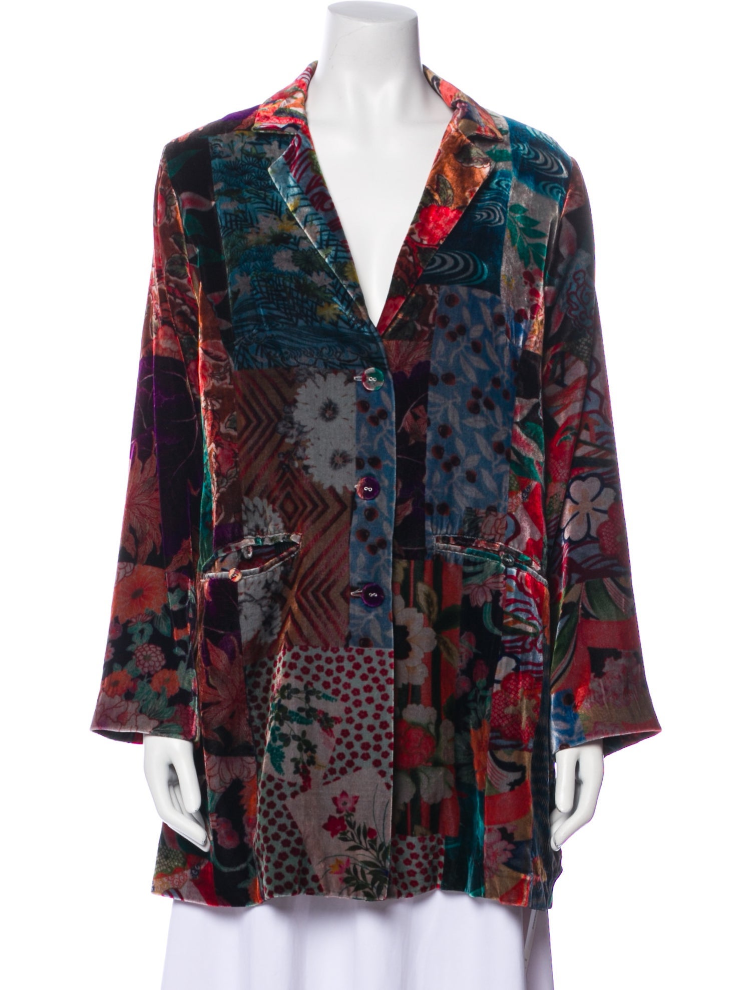 Johnny Was Velour Floral Print Blazer