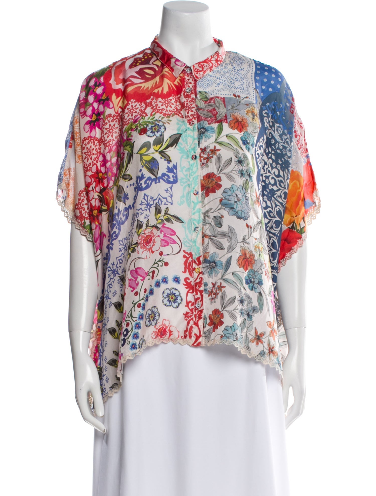 Johnny Was Silk Floral Print Blouse