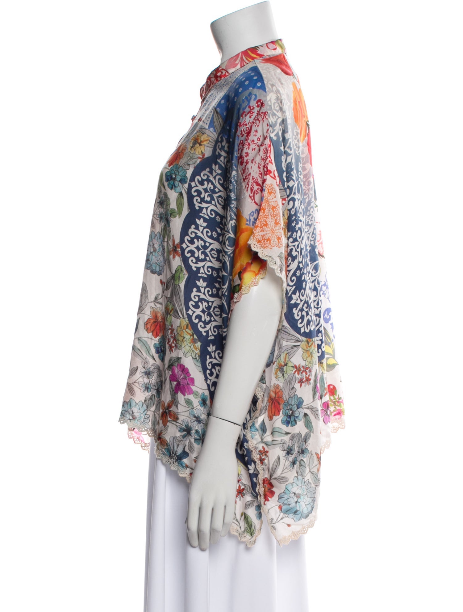 Johnny Was Silk Floral Print Blouse