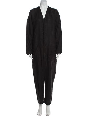 James Perse Linen Plunge Neckline Jumpsuit