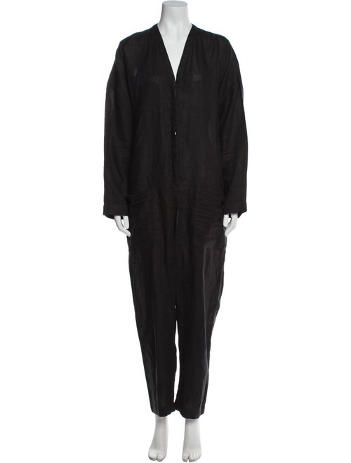 James Perse Linen Plunge Neckline Jumpsuit