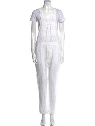 James Perse Linen Square Neckline Overalls