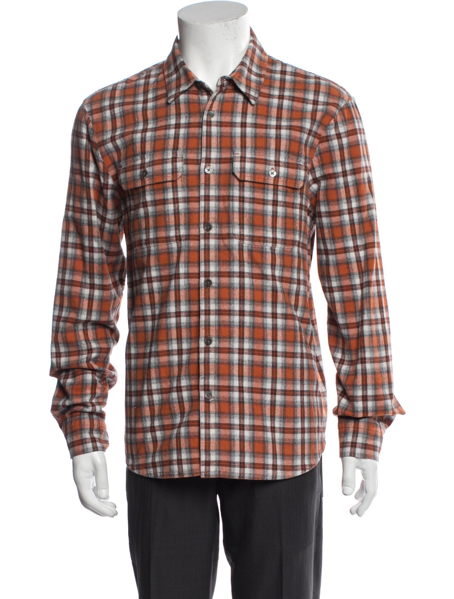 James Perse Plaid Print Long Sleeve Dress Shirt