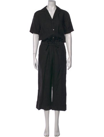Pre-owned James Perse Linen V-neck Jumpsuit In Black