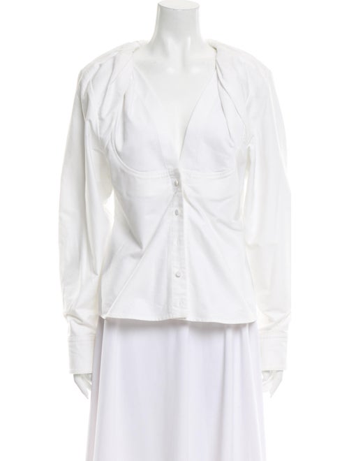 Jacquemus Plunge Neckline Long Sleeve Top White