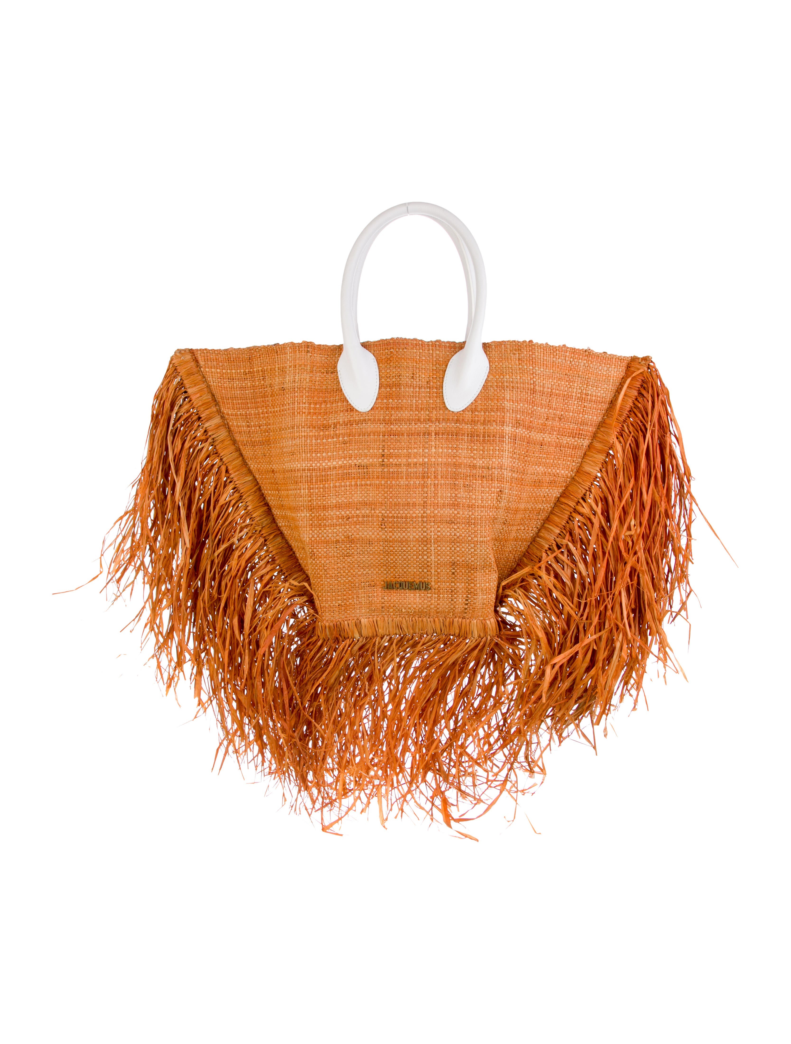 Jacquemus Straw Fringed Le Baci Tote Neutrals Totes, Handbags