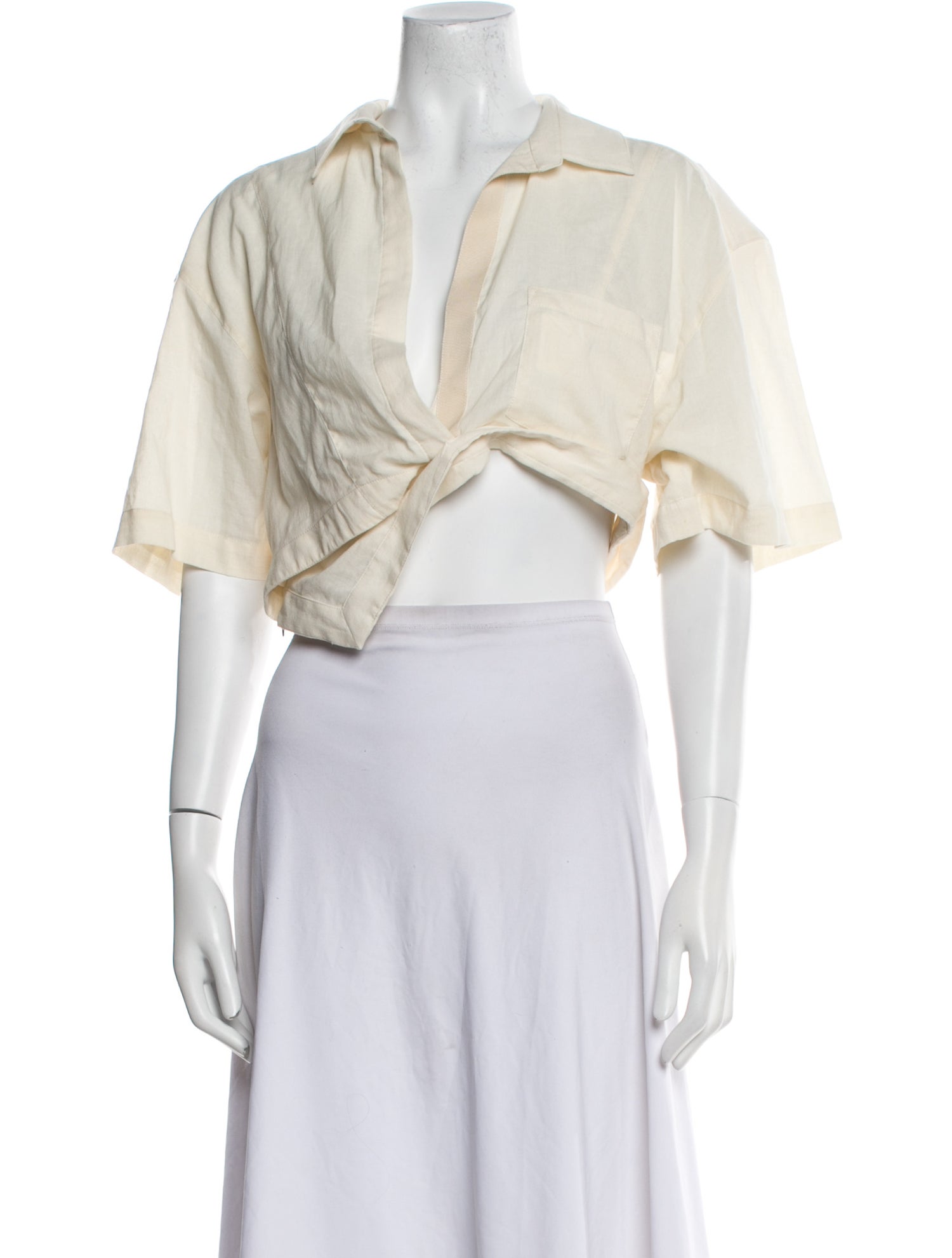 Jacquemus V-Neck Short Sleeve Crop Top