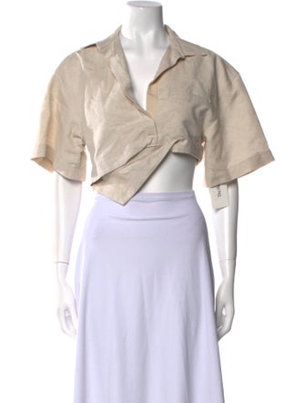 Jacquemus V-Neck Short Sleeve Crop Top