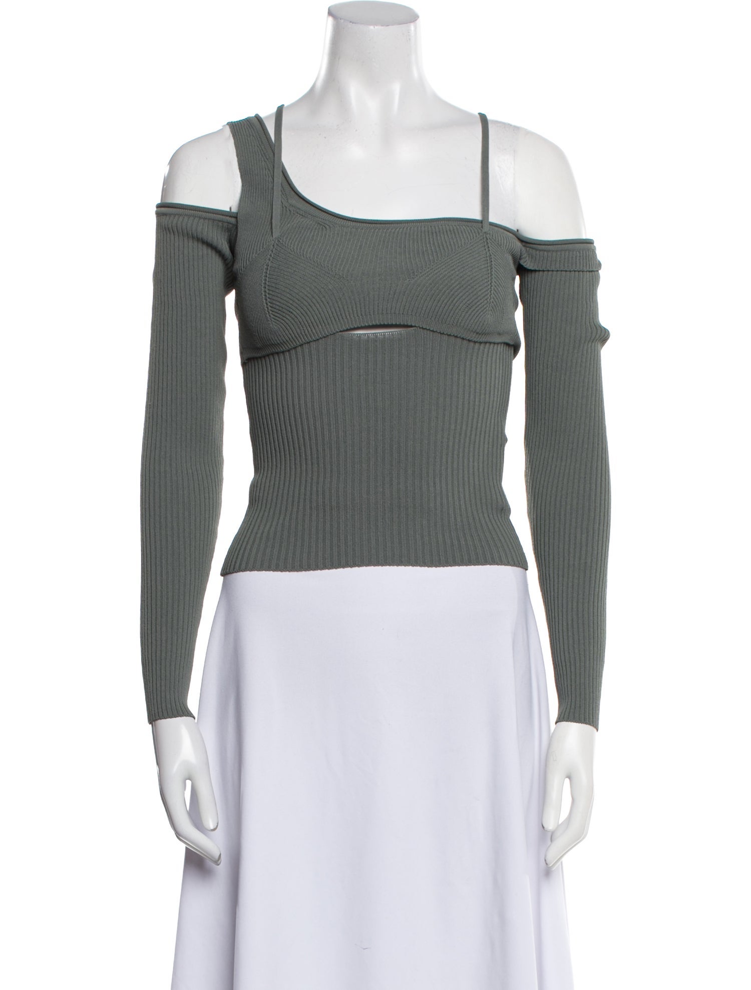 Jacquemus Square Neckline Long Sleeve Crop Top
