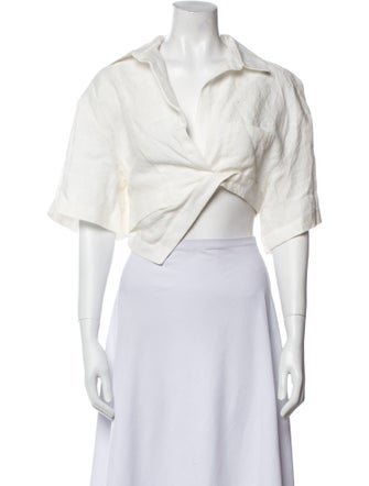 Jacquemus Linen V-Neck Crop Top
