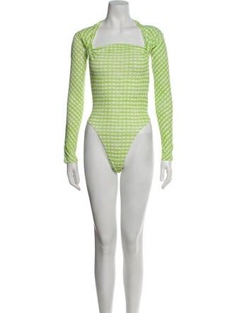 Jacquemus Plaid Print Square Neckline Bodysuit