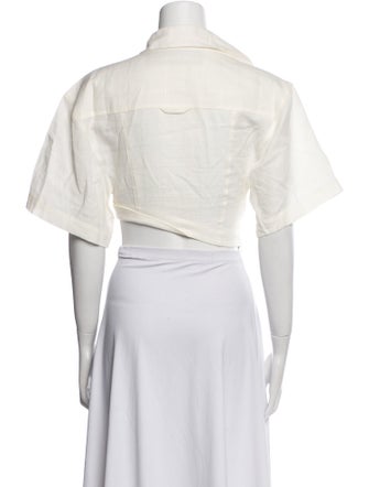 Jacquemus Linen Short Sleeve Crop Top