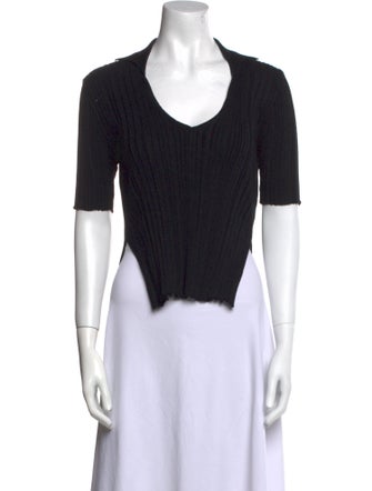 Jacquemus V-Neck Short Sleeve Crop Top