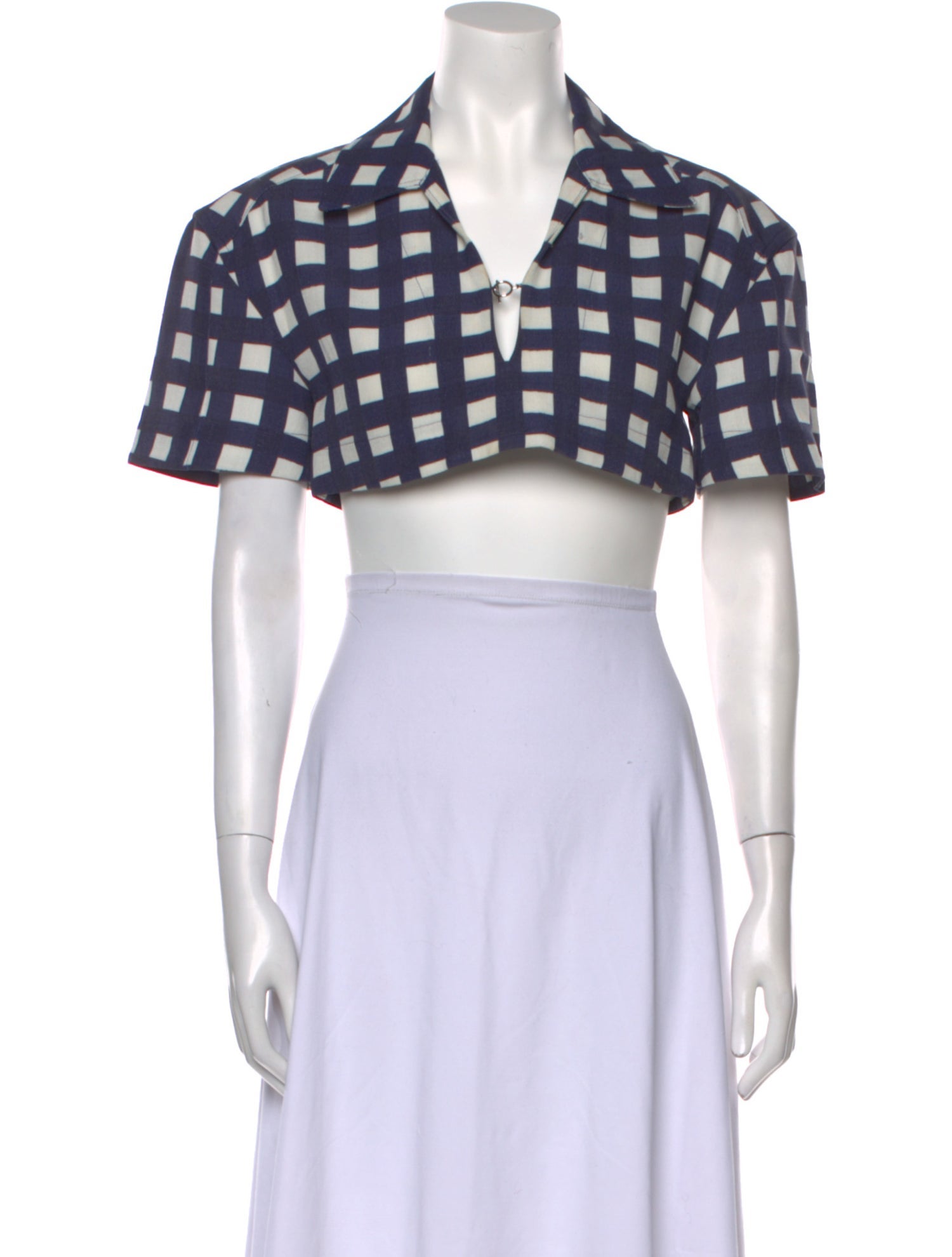 Jacquemus Plaid Print Short Sleeve Crop Top