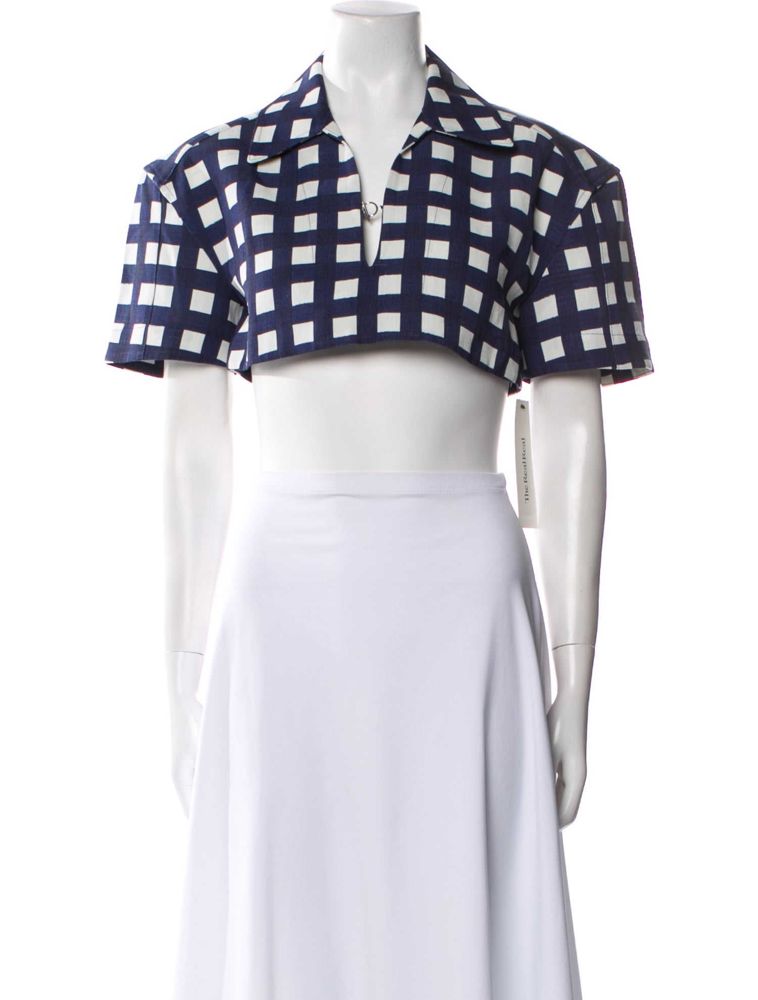 Jacquemus Plaid Print Short Sleeve Crop Top