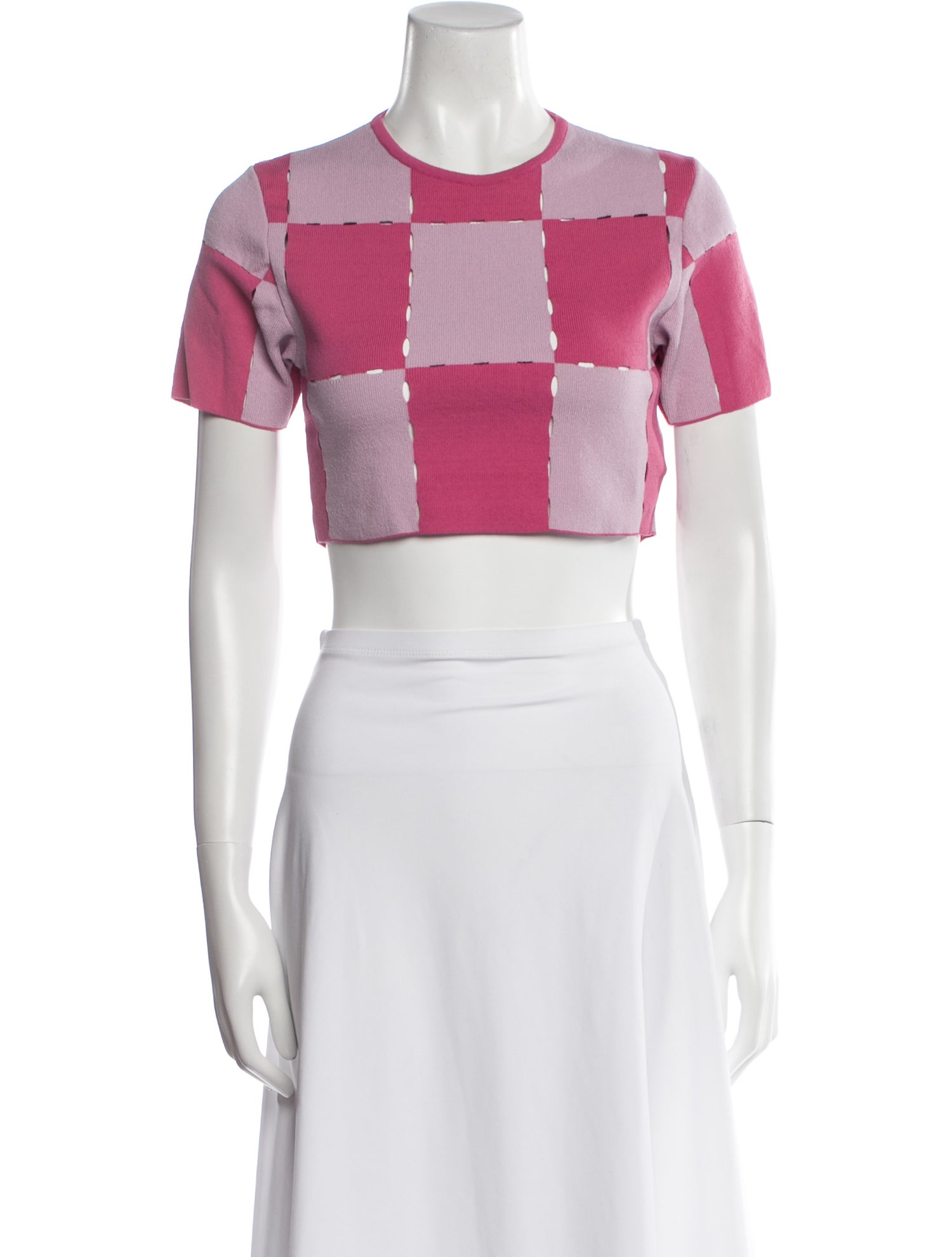 Jacquemus Plaid Print Crew Neck Crop Top