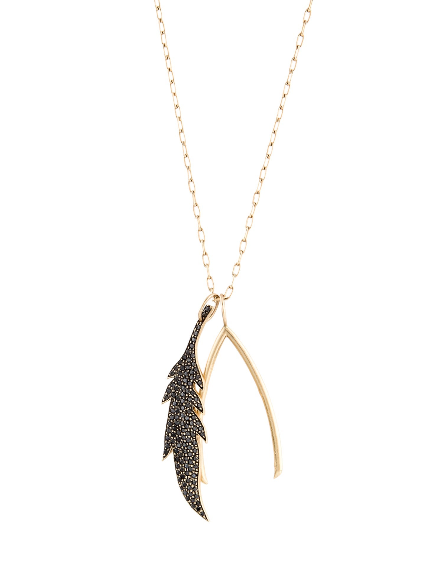 Jennifer Fisher 14K Diamond Feather & Wishbone Charm Necklace