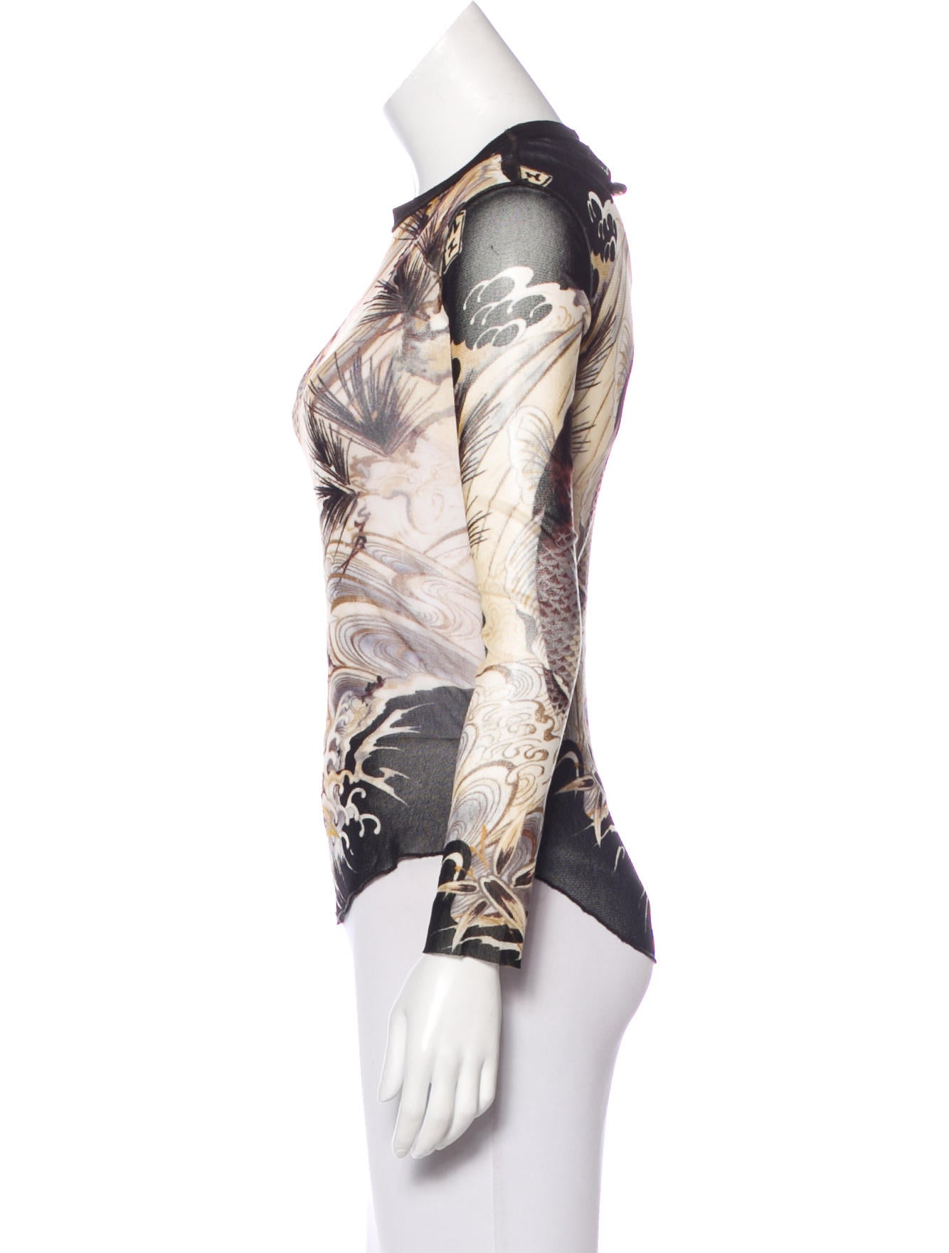 Jean Paul Gaultier Soleil Koi Print Mesh Top - Black Tops