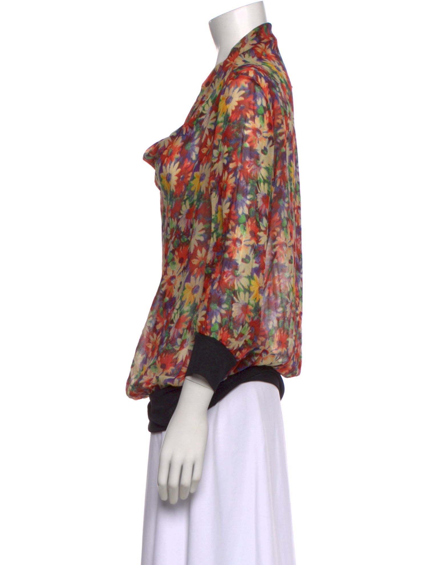 Blouse En Soie Jean-Paul Gaultier Col V Orange Motif Ethnique - Taille 38/M, TBE