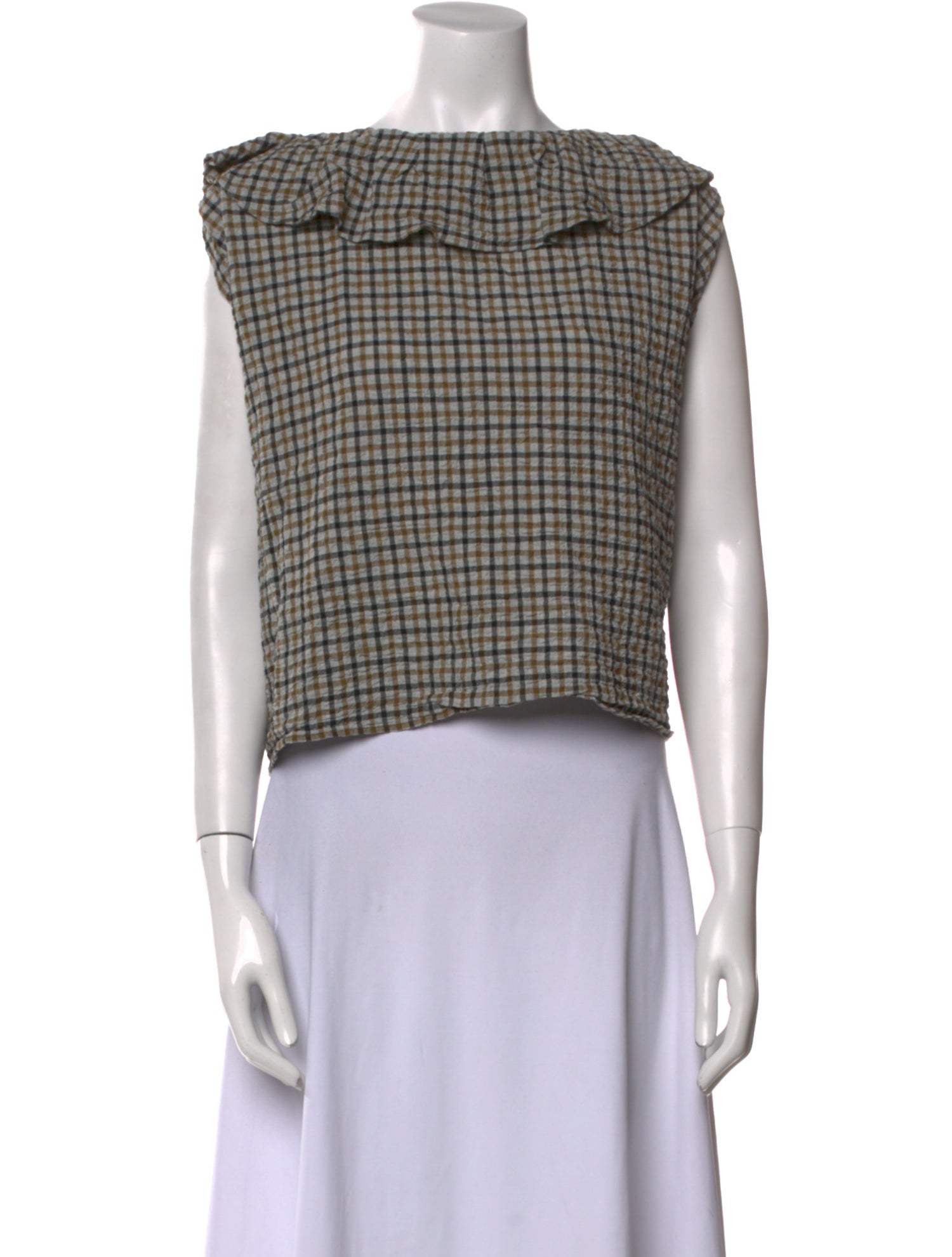 Jeana Sohn Plaid Print Bateau Neckline Crop Top